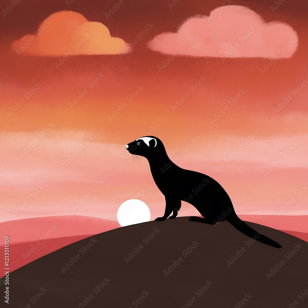 Whispers of Twilight: A Black-Footed Ferret Beneath a Kaleidoscopic Sky Whispers of Twilight: A Black-Footed Ferret Beneath a Kaleidoscopic Sky