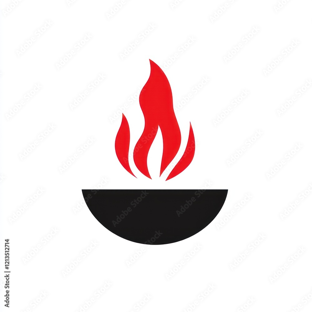 Red flame burning in a black bowl icon for safety or energy with a plain white background Red flame burning in a black bowl icon for safety or energy with a plain white background