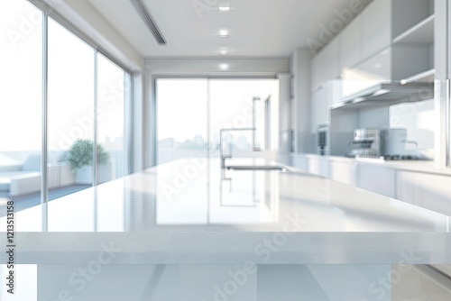 Vibrant Color Visual of Modern White Kitchen Countertop with Free Space