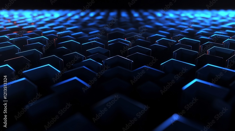 Obraz premium Dark blue hexagons receding dynamically lit with cool glowing edges. AI Generated