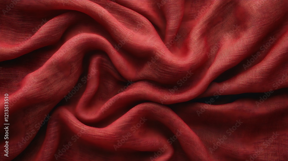 Draped Red Fabric Shows Textured Surface Draped Red Fabric Shows Textured Surface