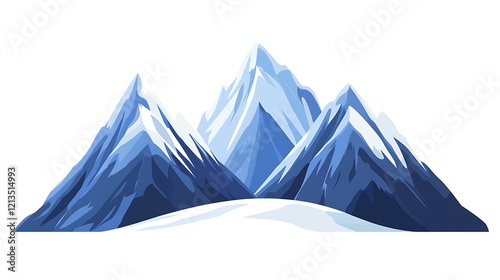 Snowy mountains with clean white tops isolated on a plain white background