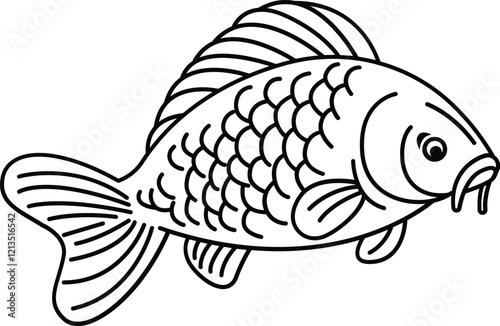 Carp Fish Illustration Outline Black White