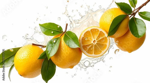 Vibrant Lemon Still Life with Slices and Dripping Paint