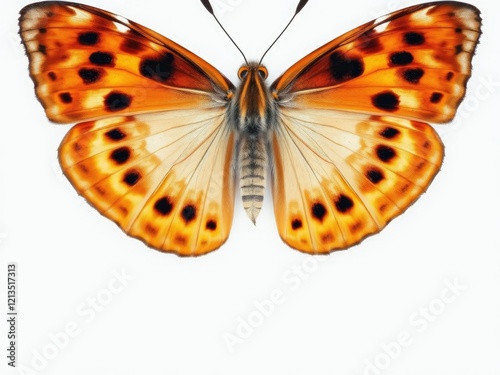 Close-up of a tawny rajah butterfly's wings spread on a white background, insect, rajah, butterfly