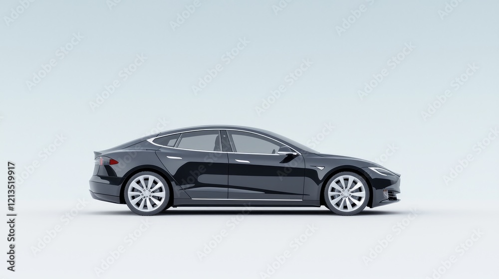 Sleek electric car profile, studio shot, white background, transportation Sleek electric car profile, studio shot, white background, transportation