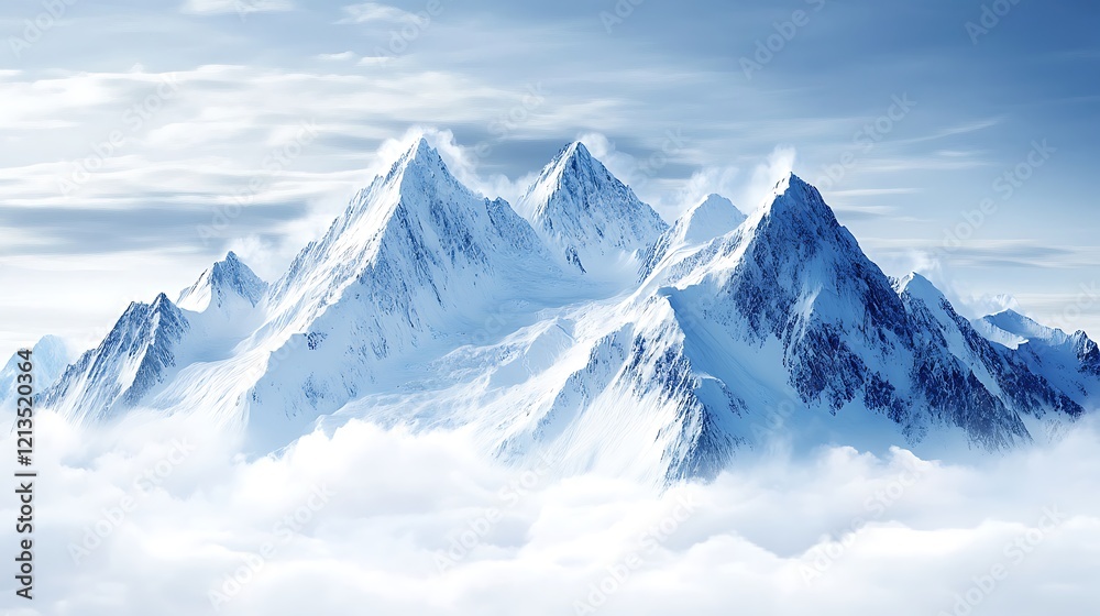 Beautiful snow-tipped mountains isolated on a clean white surface Beautiful snow-tipped mountains isolated on a clean white surface
