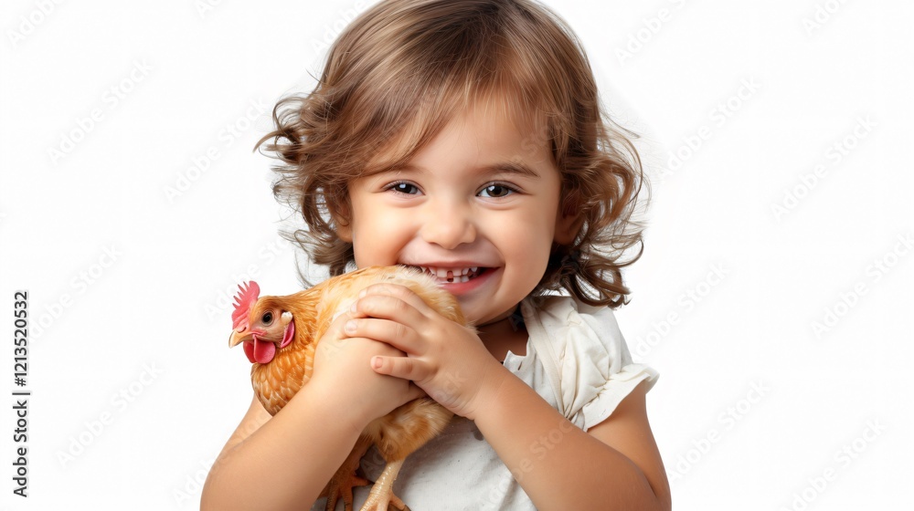 Adorable Toddler Girl Holding Chicken with a Big Smile Adorable Toddler Girl Holding Chicken with a Big Smile