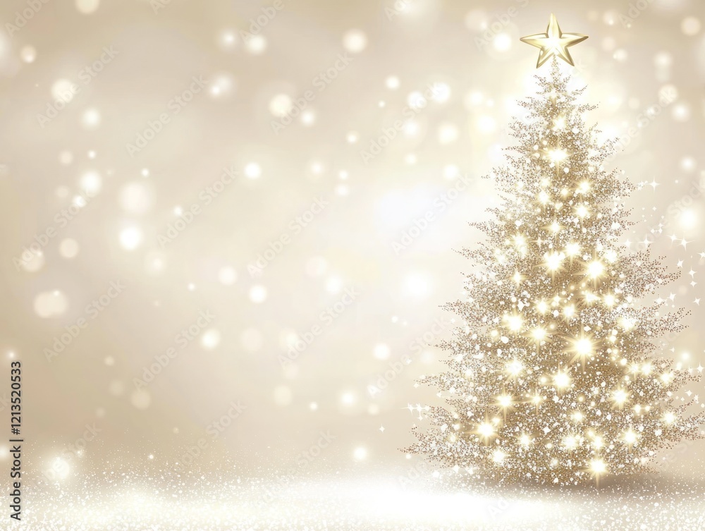 Glittering Christmas tree, snowy scene, festive background, holiday card Glittering Christmas tree, snowy scene, festive background, holiday card