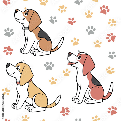 Cute cartoon dog faces, diverse dog breeds, colorful pet portraits, kawaii animal illustrations