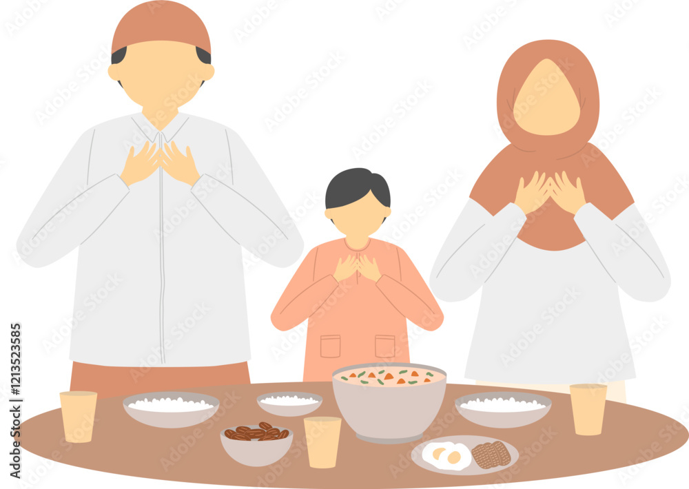 illustration of family iftar together illustration of family iftar together