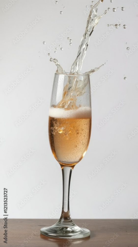 Champagne wine splashing out of a glass in a celebratory burst, golden, luxury Champagne wine splashing out of a glass in a celebratory burst, golden, luxury