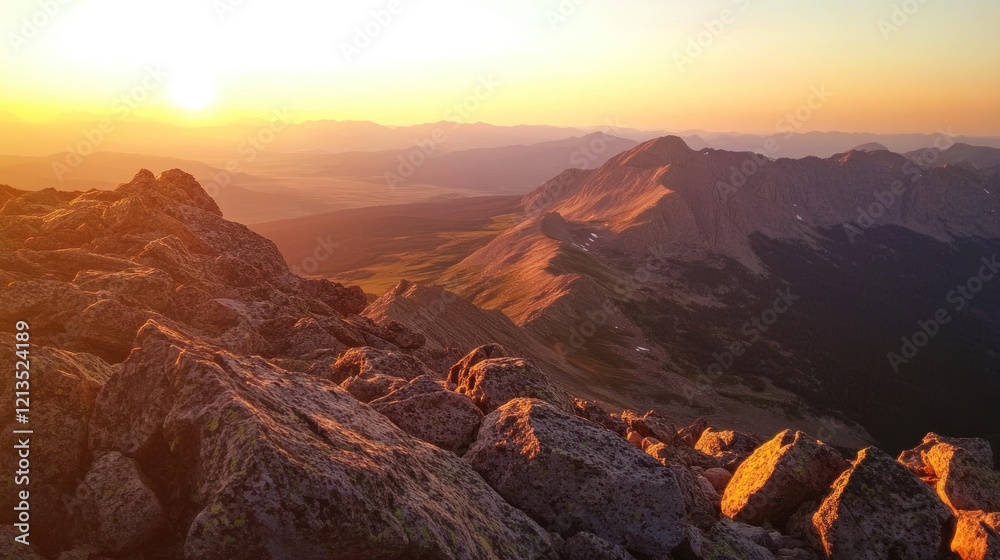 Obraz premium Golden Hour Mountaintop Panorama: A Breathtaking Sunset View