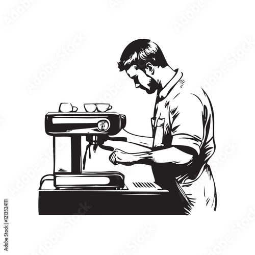man operating coffee machine