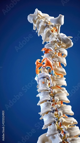 Close up of a cervical spine model showing whiplash mechanism, anatomy, impact, medical, cervical spine photo