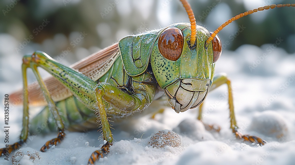 Fototapeta premium Magnificent Grasshopper Close-Up: A Detailed Look at Nature's Masterpiece