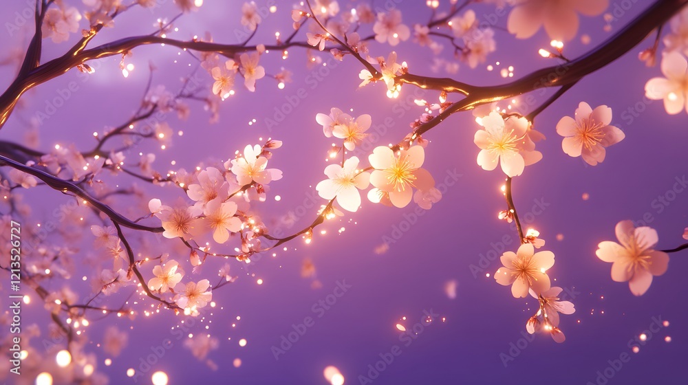 Obraz premium Illuminated Cherry Blossoms Glowing in Twilight
