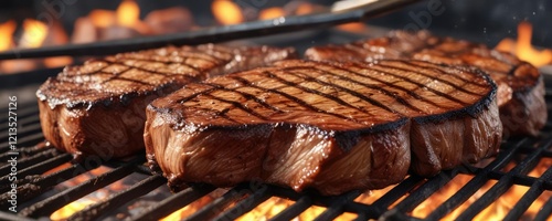 Ancho steak being placed on the barbecue grill for even cooking, grilled surface, food preparation