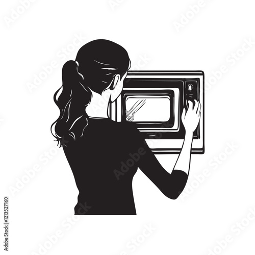 girl operating microwave