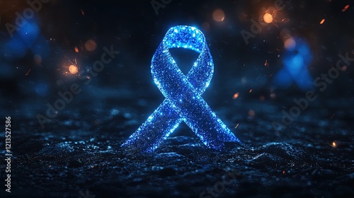 Glowing Blue awareness ribbon on dark background 