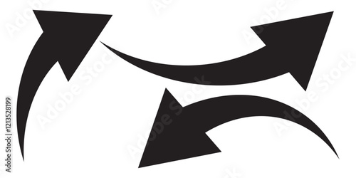 Sharp curved arrow icon. Black rounded arrow. Direction pointer pointing down