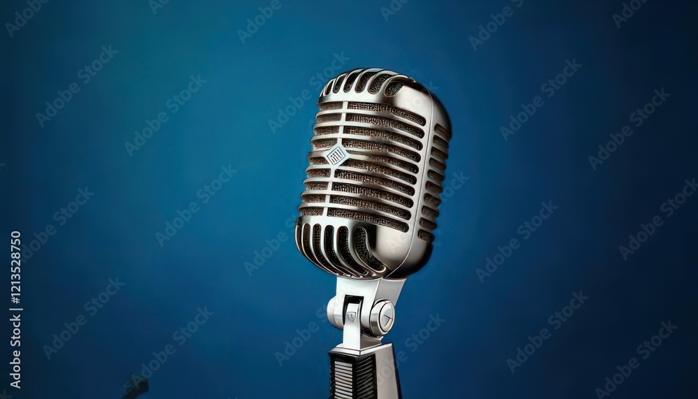 Fototapeta premium Classic Microphone on Minimal Background with Copy Space for Design