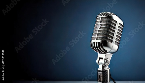Classic Microphone on Minimal Background with Copy Space for Design