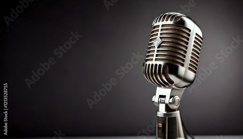 Classic Microphone on Minimal Background with Copy Space for Design