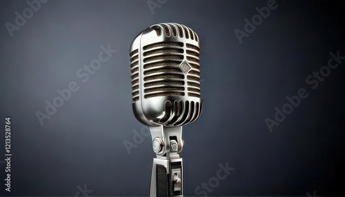 Classic Microphone on Minimal Background with Copy Space for Design