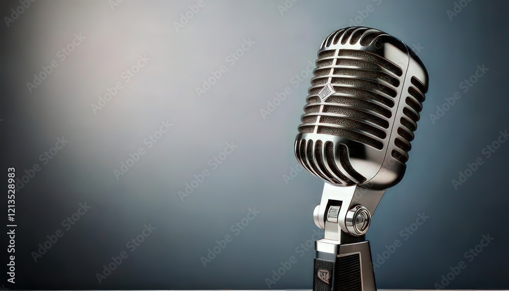 Fototapeta premium Classic Microphone on Minimal Background with Copy Space for Design