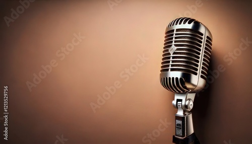 Retro-Style Microphone Against Clean Wall with Ample Right-Side Copyspace