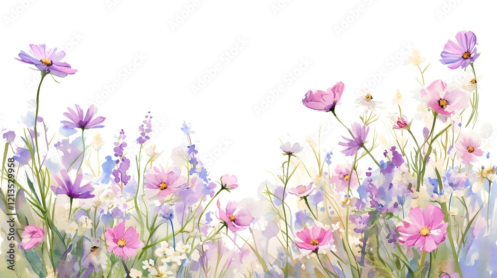 Watercolor wildflower border for greeting card design