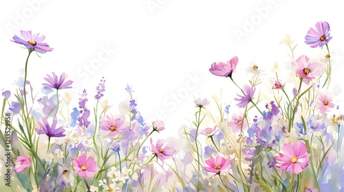 Obraz na płótnie Watercolor wildflower border for greeting card design w salonie