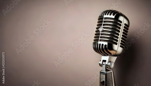 Retro-Style Microphone Against Clean Wall with Ample Right-Side Copyspace