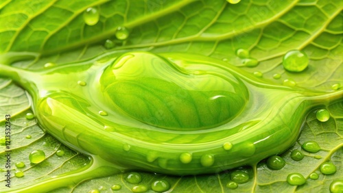 Chartreuse slime coated on a leaf surface, mossy leaf, chartreuse hue photo