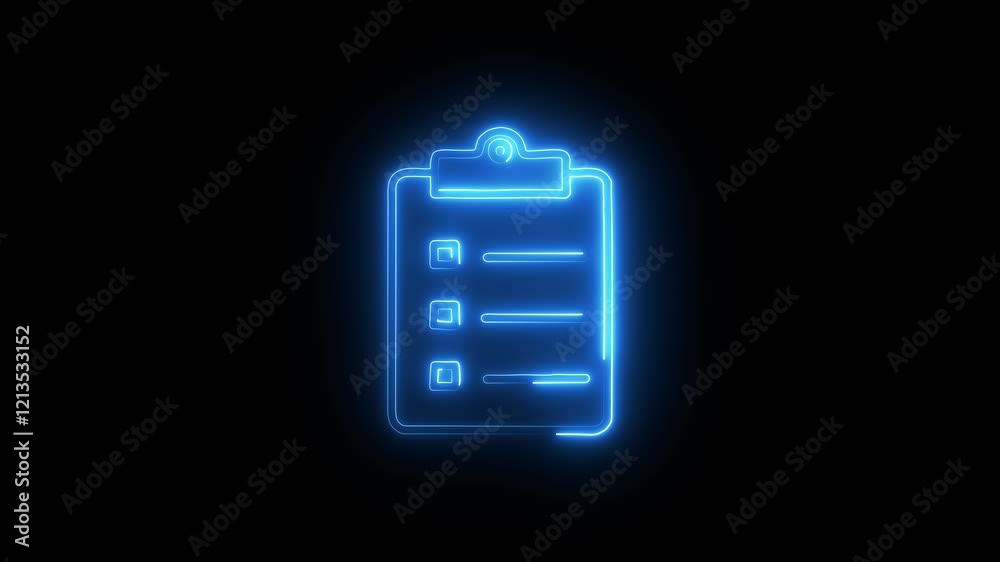 Neon checklist, tasks, clipboard icon. Control list symbol. Survey poll or questionnaire feedback form concept. Neon checklist, tasks, clipboard icon. Control list symbol. Survey poll or questionnaire feedback form concept.
