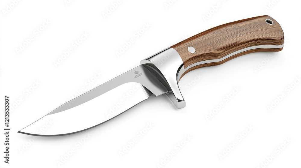 A premium kitchen knife with a high-carbon steel blade and ergonomic wooden handle, isolated on white. A premium kitchen knife with a high-carbon steel blade and ergonomic wooden handle, isolated on white.