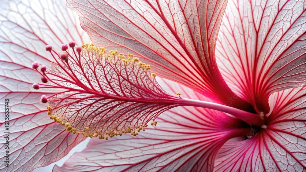 Obraz premium Close-up of delicate hibiscus petals with intricate patterns and veins, petals, botanical, detail, flower, plant