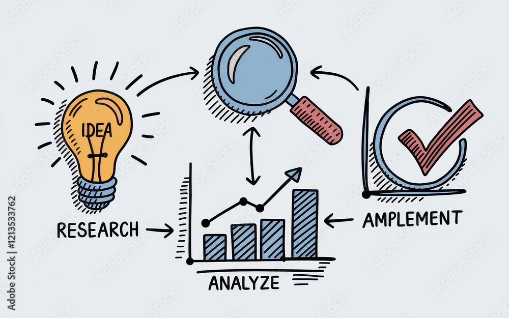 Fototapeta premium A visual representation of the idea research analyze and implement process
