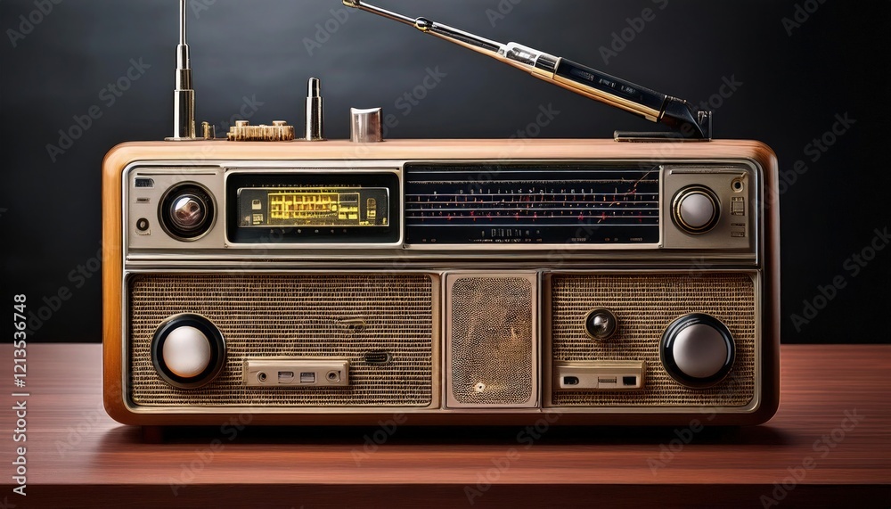 Fototapeta premium Blend of Vintage and Modern Radios Surrounded by Interconnected Lines, Symbolizing Global Communication Network