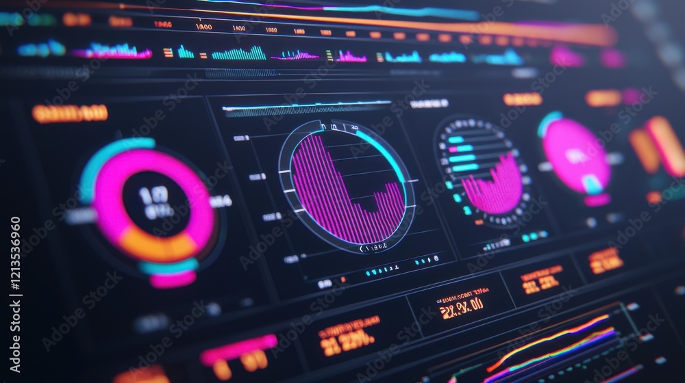 Fototapeta premium Global Economic Trends Market Analysis concept. Glowing Interactive Digital Dashboard with Global Economic Data Visualization