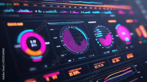 Global Economic Trends Market Analysis concept. Glowing Interactive Digital Dashboard with Global Economic Data Visualization