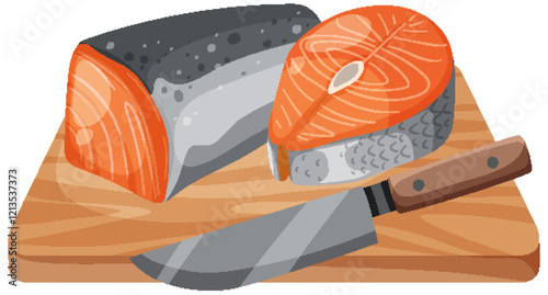 Fresh Salmon on Cutting Board