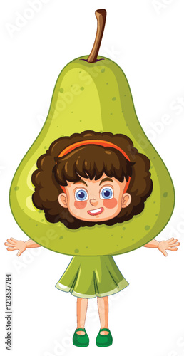 Girl in Pear Costume Illustration