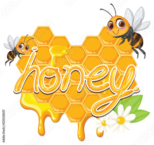 Honey Bees and Honeycomb Illustration