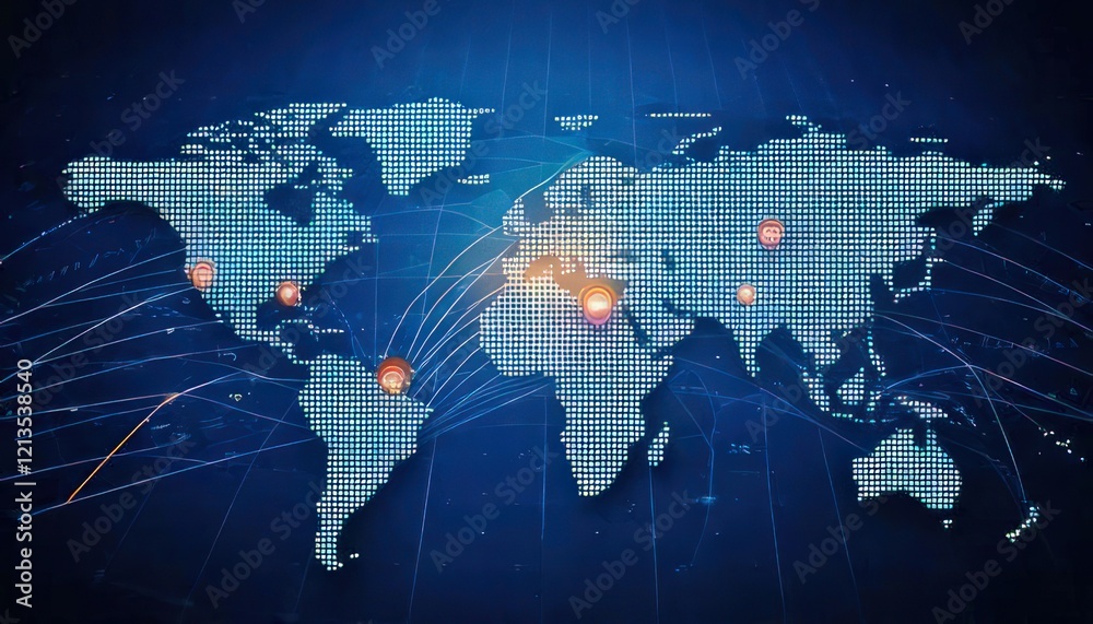World Map with Markers and Dynamic Sound Symbols, Capturing Global Radio Listening and Audio Enjoyment World Map with Markers and Dynamic Sound Symbols, Capturing Global Radio Listening and Audio Enjoyment