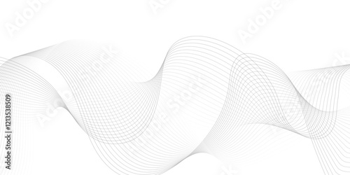 White wave curve lines banner background design. Abstract soft wave lines dynamic flowing gray light isolated background. Vector Illustration of the gray pattern of lines. Black stripes on white