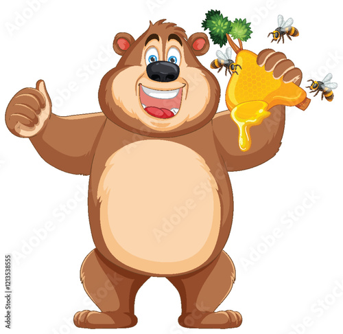 Happy Bear with Honey and Bees