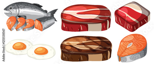 Assorted Meats and Seafood Illustration