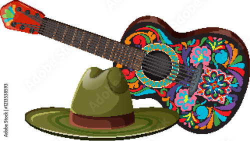 Colorful Mexican Guitar and Hat